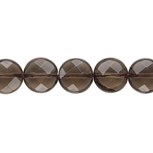 Bead, smoky quartz (heated / irradiated), light to medium, 10mm faceted flat round, B grade, Mohs hardness 7. Sold per 15-1/2" to 16" strand. image number 0