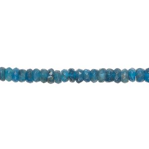 Neon blue apatite 1pkg1, hand-cut faceted matte rondelle bead natural medium to dark 13 inch 4x2mm-5x3mm
