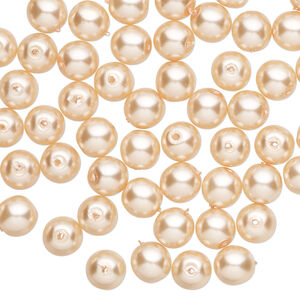 Bead 1pkg60, Czech pearl-coated glass druk, opaque light peach, 6mm round.