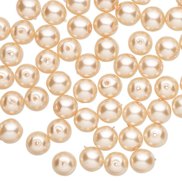 Bead 1pkg60, Czech pearl-coated glass druk, opaque light peach, 6mm round. image number 0