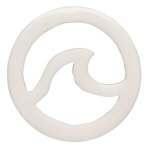 Focal, bone (bleached), 34mm hand-carved 2-sided cutout wave, Mohs hardness 2-1/2. Sold individually.