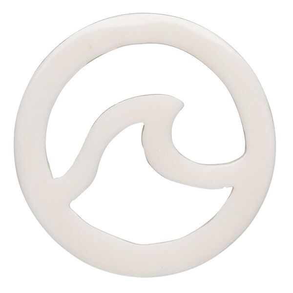 Focal, bone (bleached), 34mm hand-carved 2-sided cutout wave, Mohs hardness 2-1/2. Sold individually. image number 0