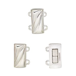 Clasp magnetic 1pkg1 sterling silver, 14x7mm rectangle, 1-strand