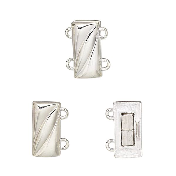 Clasp magnetic 1pkg1 sterling silver, 14x7mm rectangle, 1-strand image number 0