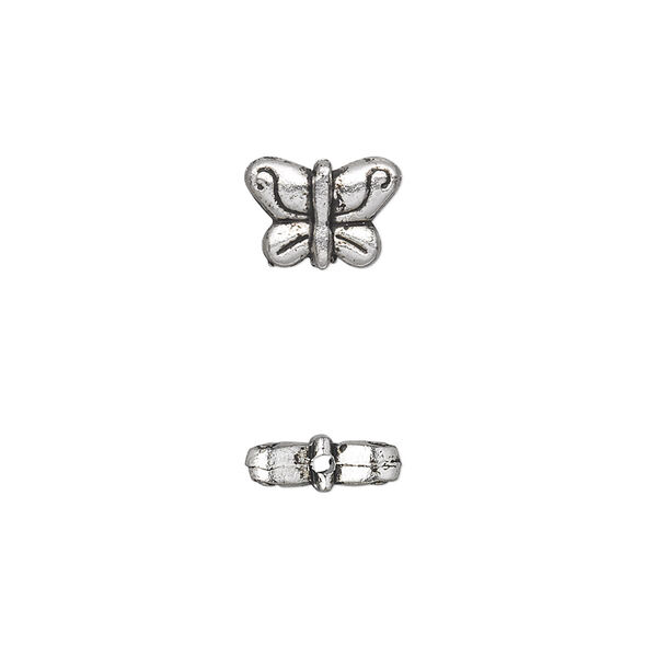 Bead, antique silver-plated "pewter" (zinc-based alloy), 10x7mm double-sided butterfly. Sold per pkg of 50. image number 0