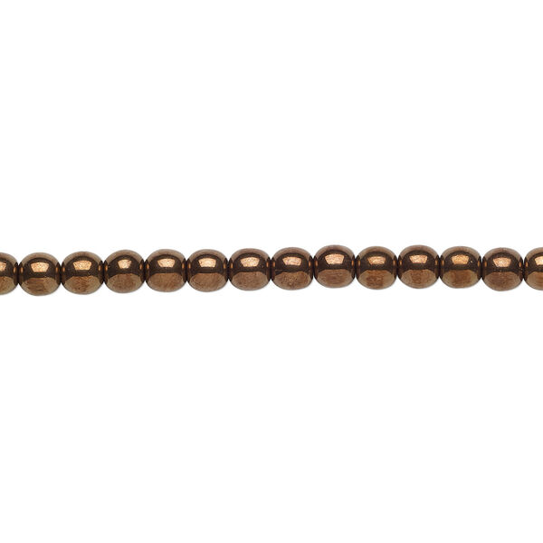 Bead, Czech glass druk, opaque antique gold luster, 4mm round. Sold per 15-1/2" to 16" strand. image number 0