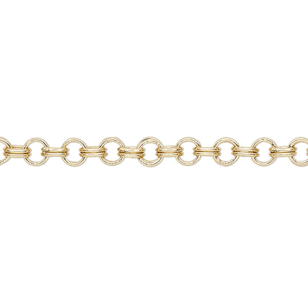 Chain, gold-finished brass, 4mm double round cable. Sold per 50-foot spool. image number 0