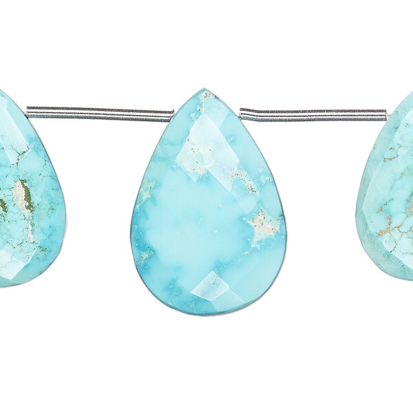 Imperial crown turquoise 1pkg3, hand-cut top-drilled faceted puffed teardrop bead natural C grade, 18x11mm-23x15mm / 24x13mm-28x28mm image number 0