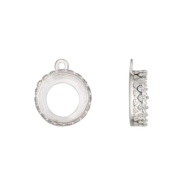 Drop, sterling silver, 13.5mm round with decorative trim and open back with 12mm round cabochon bezel setting. Sold individually. image number 0