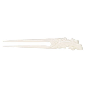 Hair stick, bone (bleached), pkg/1, 6 to 6-1/2 inches with gecko.
