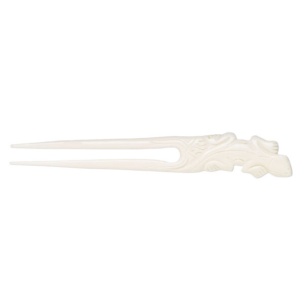 Hair stick, bone (bleached), pkg/1, 6 to 6-1/2 inches with gecko. image number 0