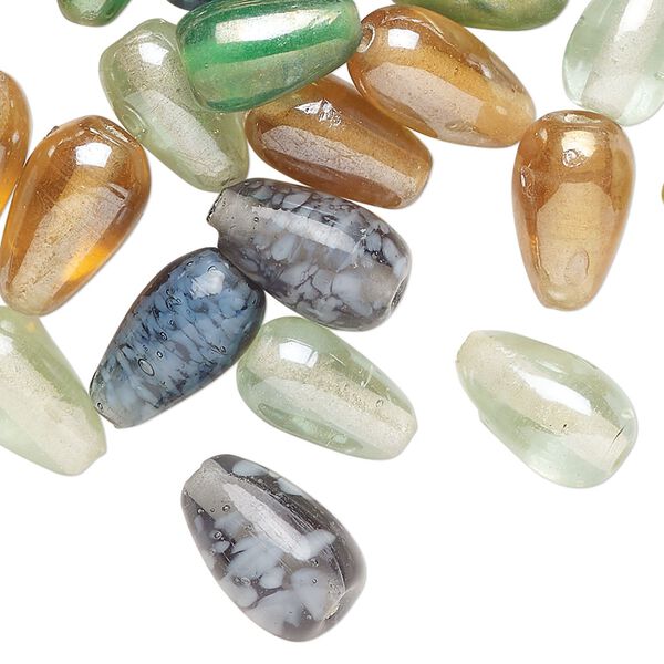 Bead mix, luster glass, opaque mixed colors, 12x7-15x10mm teardrop. Sold per 1-ounce pkg, approximately 30 beads. image number 0