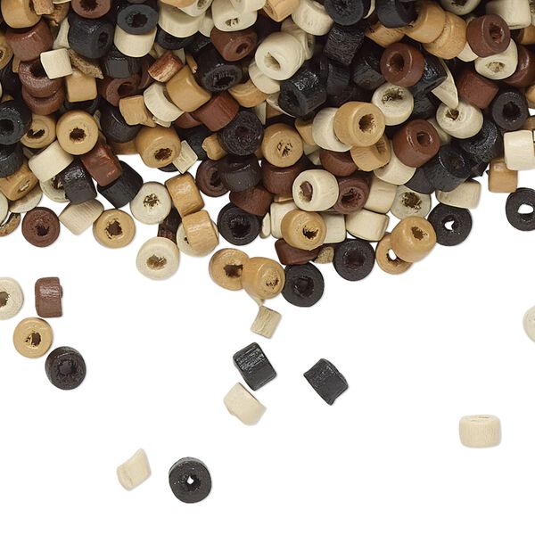 Bead mix, painted Korean boxwood, mixed colors, 3x2mm heishi. Sold per 50-gram pkg, approximately 5,600 beads. image number 0