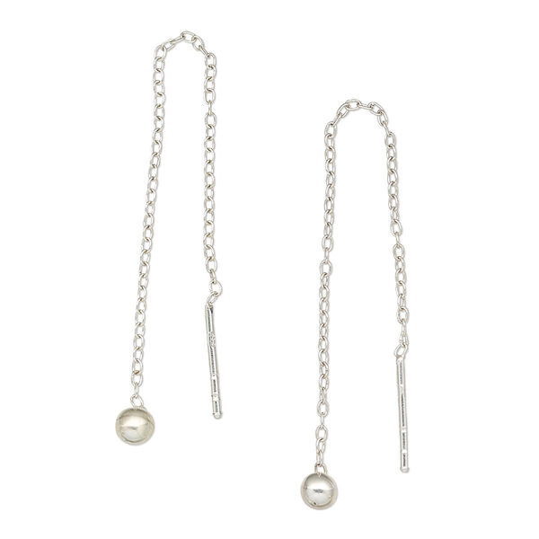 Ear thread, sterling silver, 2-3/4 inches with cable chain and 3mm ball. Sold per pair. image number 0