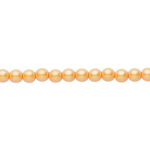 Bead, Czech pearl-coated glass druk, opaque iridescent orange, 4mm round. Sold per 15-1/2" to 16" strand.