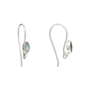 Sterling silver / labradorite 1pkg2, marquise ear wire natural, fishhook / closed loop 22 gauge 18mm / 6x3.5mm