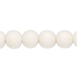 Bead, Taiwanese cheesewood (dyed / waxed), white, 9-10mm round. Sold per pkg of (2) 15-1/2" to 16" strands.