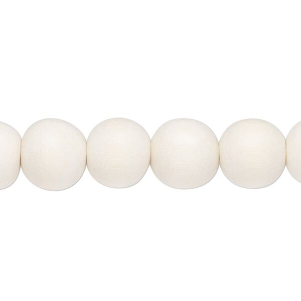 Bead, Taiwanese cheesewood (dyed / waxed), white, 9-10mm round. Sold per pkg of (2) 15-1/2" to 16" strands. image number 0