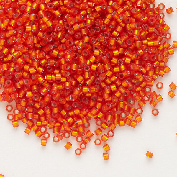 Seed bead, Delica®, glass, pkg/50g, #11 round, translucent semi-matte silver-lined dark orange (DB-0682). image number 0