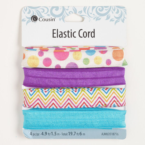 Cord assortment, elastic, pkg/(4) 1.5m, 16mm flat, assorted colors. image number 0