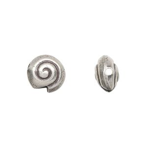 Bead, Hill Tribes, antiqued sterling silver, 11mm puffed flat round with swirl. Sold per pkg of 2.