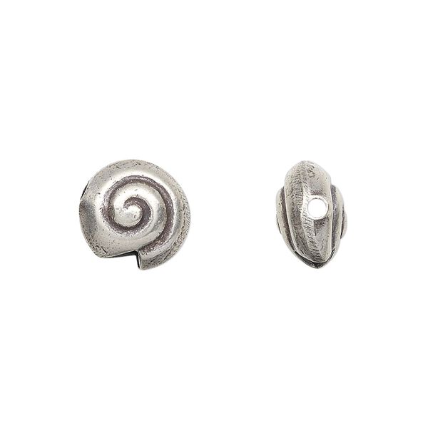 Bead, Hill Tribes, antiqued sterling silver, 11mm puffed flat round with swirl. Sold per pkg of 2. image number 0