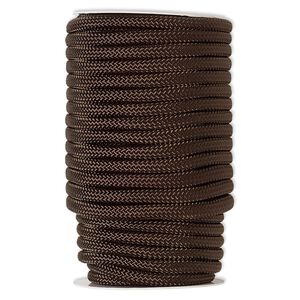 Cord, nylon, dark brown, 8mm braided. Sold per 60-foot spool.