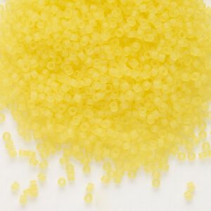 Seed bead, Delica®, glass, pkg/7.5g, #11 round, translucent matte yellow (DB-0743).