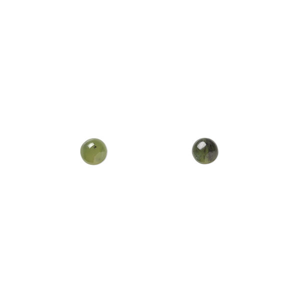 Cabochon, nephrite jade (natural), 4mm calibrated round, B grade, Mohs hardness 6 to 6-1/2. Sold per pkg of 2. image number 0