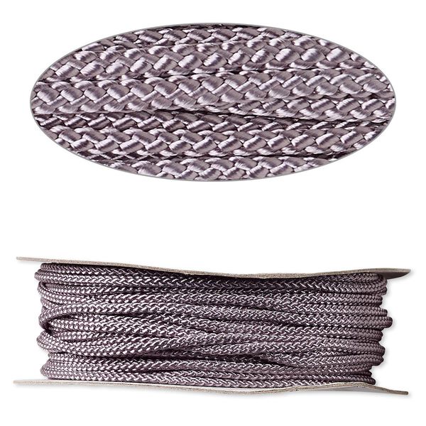 Cord, nylon, grey, 3mm round. Sold per 100-foot spool. image number 0