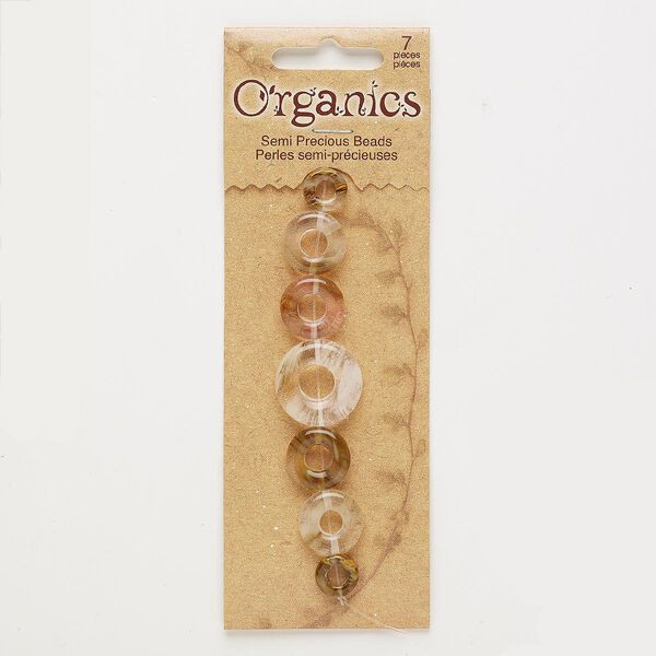 Bead, tigerskin glass, 10mm round donut with 4mm center hole / 15mm round donut with 6mm center hole / 20mm donut with 8mm center hole. Sold per pkg of 7. image number 0