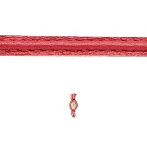 Cord, leather and cotton (dyed), red, 5-6mm double-stitched flat. Sold per 5-yard section.