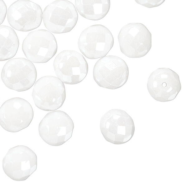 Preciosa Czech fire-polished glass 1pkg50, faceted round bead opaque snow white luster alabaster 8mm image number 0