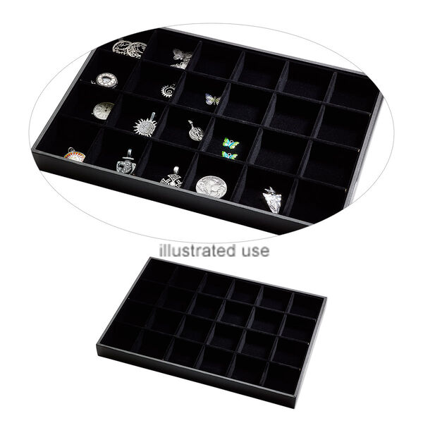 Display tray, leatherette and velveteen, black, 13-3/4 x 1-1/4 x 9-1/2 inches with 24-compartment insert. Sold individually. image number 0