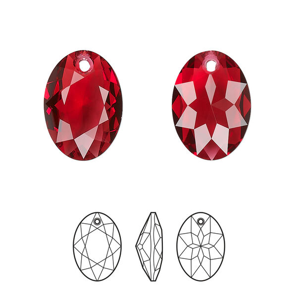 Drop 36pk scarlet, Swarovski® 16mm pendant elliptic cut 6438 image number 0