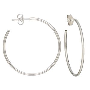 Earring, sterling silver, 30.5mm hoop with post and flexible hollow tube. Sold per pair.