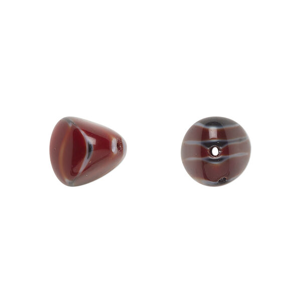 Bead, Czech pressed glass, red/black, 12x11mm trigon. Sold per 15" to 16" strand. image number 0