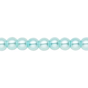Bead, crystal pearl, aqua blue, 6mm round. Sold per pkg of (2) 15-1/2" to 16" strands, approximately 130 beads.
