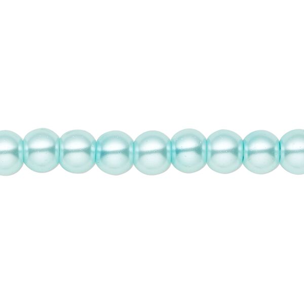 Bead, crystal pearl, aqua blue, 6mm round. Sold per pkg of (2) 15-1/2" to 16" strands, approximately 130 beads. image number 0
