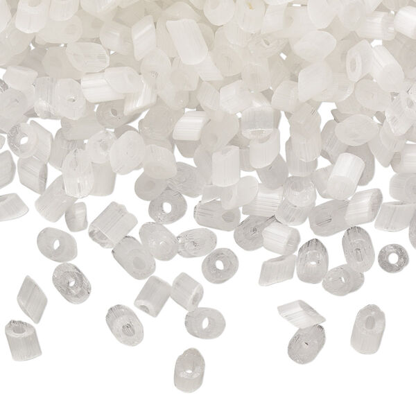 Bead, vintage Czech cat's eye glass (fiber optic glass), transparent white, 3x2mm-5x3mm parallelogram. Sold per 1.5-ounce pkg, approximately 1,200 to 1,300 beads. image number 0