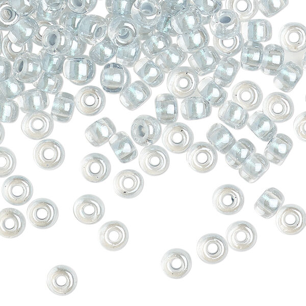 Seed bead, Miyuki, glass, pkg/25g, #6 rocaille, translucent light blue-lined pearlized crystal clear, (RR-4608). image number 0