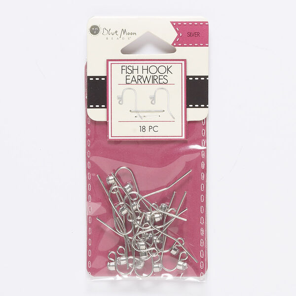 Ear wire, acrylic and silver-finished steel, clear, 24mm fishhook with 3mm faceted round and open loop, 21 gauge. Sold per pkg of 9 pairs. image number 0