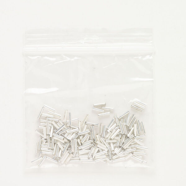 Bead, silver-plated brass, 6x1.5mm round tube. Sold per 5-gram pkg, approximately 175 beads. image number 0