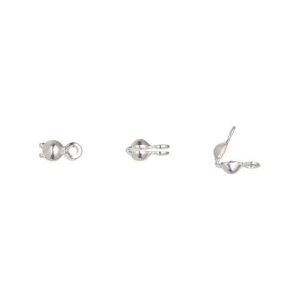 Bead tip, silver-plated brass, 5.5x2.5mm bottom clamp-on with closed loop. Sold per pkg of 100. image number 0