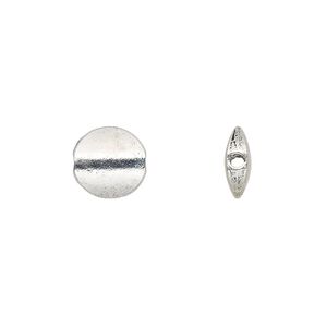 Bead, antique silver-plated "pewter" (zinc-based alloy), 10mm flat round. Sold per 4-inch strand, approximately 10 beads.