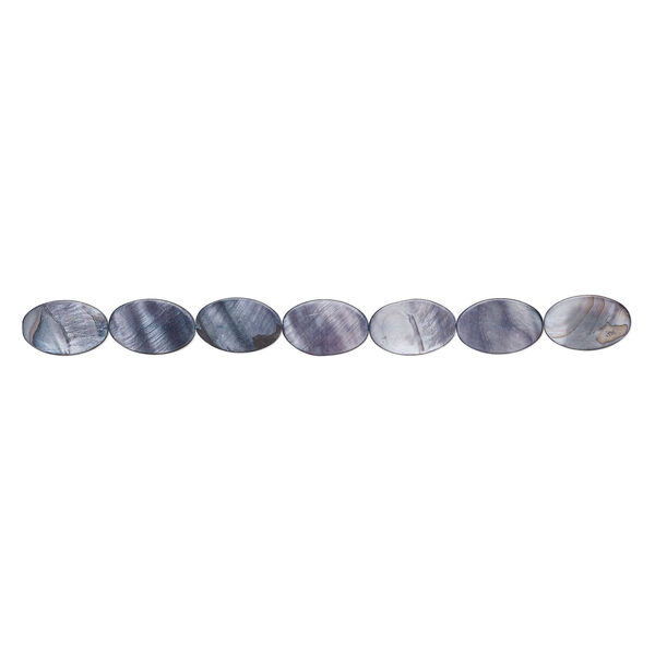Mother-of-pearl shell 1pkg1, flat oval bead 15 inch dark blue steel 29x19mm-30x20mm image number 1