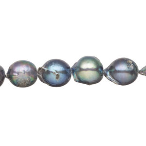 Freshwater pearl 1pkg1, freeform, 15.5-16 inch blue peacock 8-9mm cultured