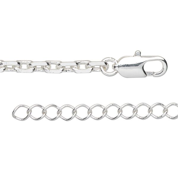 Chain, silver-plated brass, 4mm cable, 24 inches with lobster claw clasp and 1 to 3 inches extender chain. Sold individually. image number 0