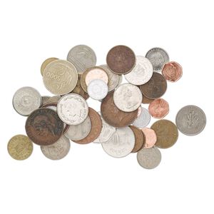 Coin mix, mixed metal, 16-31mm circulated foreign mixed styles. Sold per 1/2 pound pkg, approximately 40-45 coins.