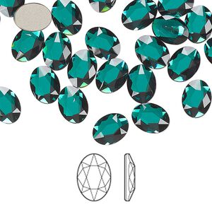 Flat back 6pk emerald foil back, Crystal Passions® 8x6mm oval 2603